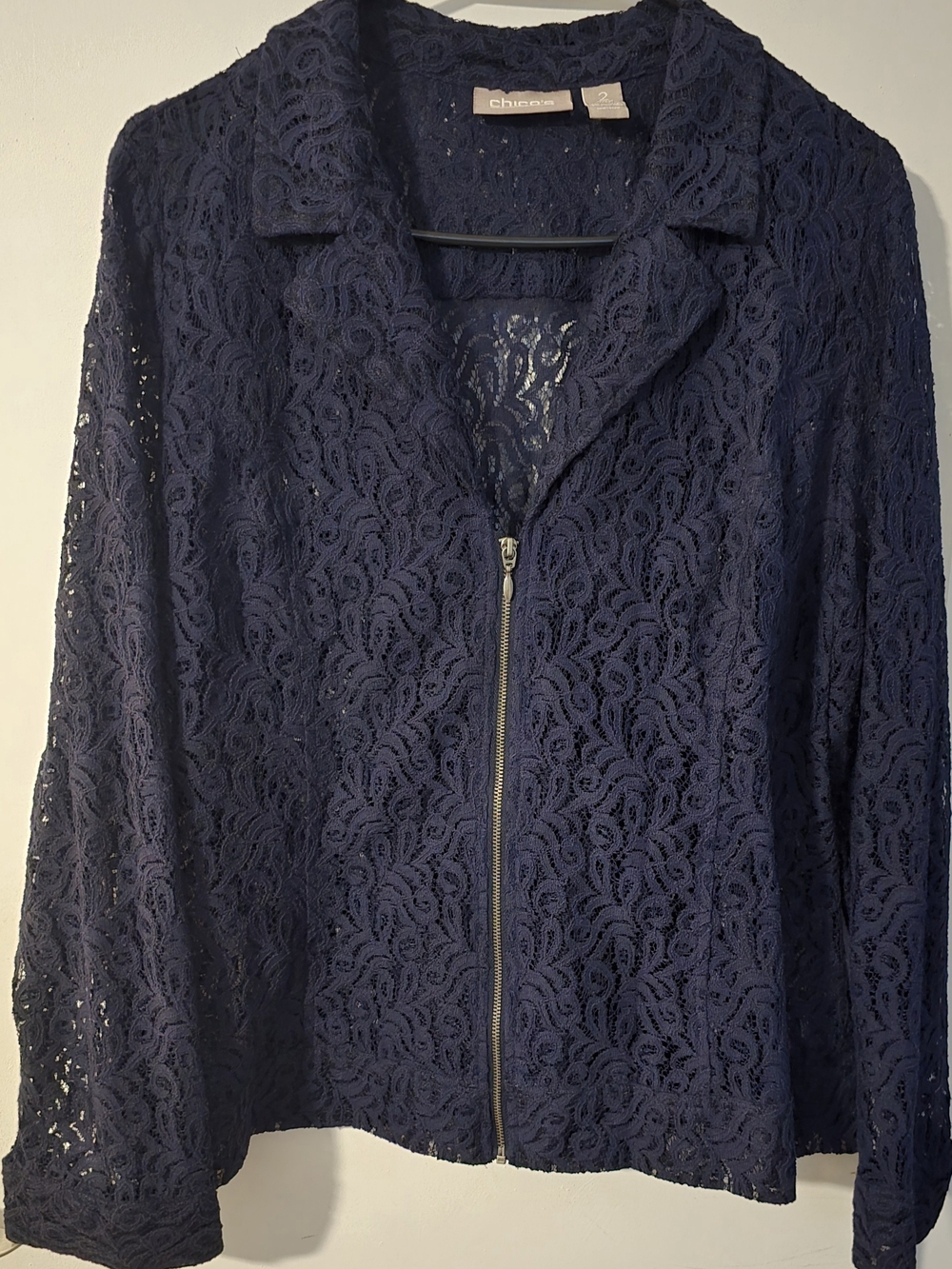 Chico's (Size 2 Is Equal to Large) Navy Lace Zip-Front Women's Jacket